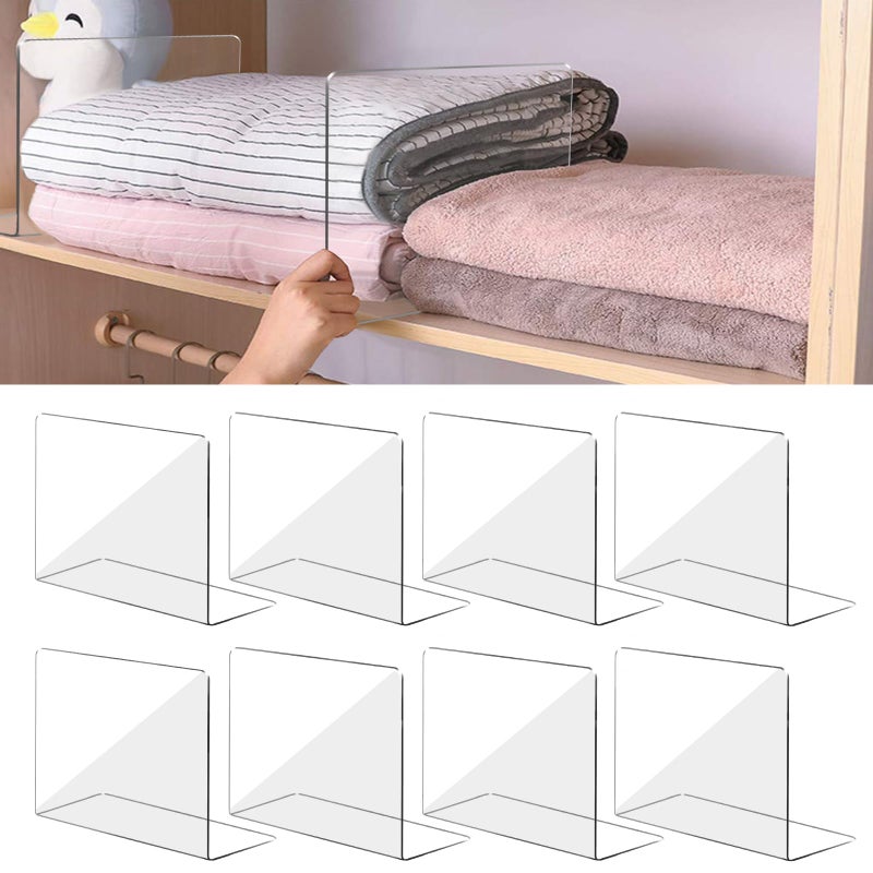 OKPOW Acrylic Shelf Dividers for Closet Organization: 8 Pack Tall Durable Clear Shelves Separators for Clothing Adjustable - Image 1